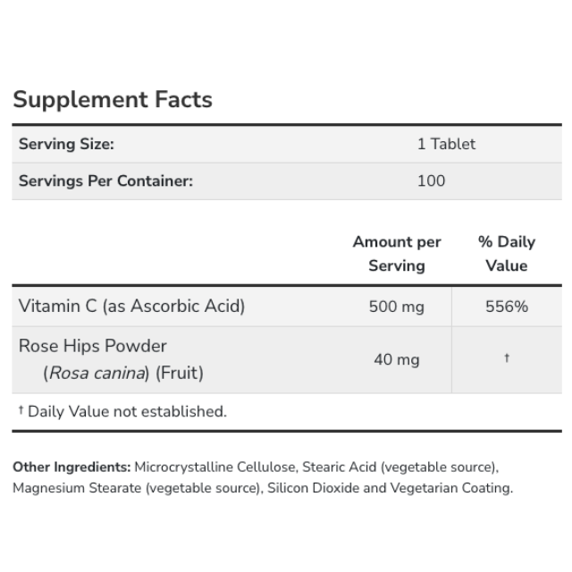 Now Vitamin C 500mg Rose Hips 40mg