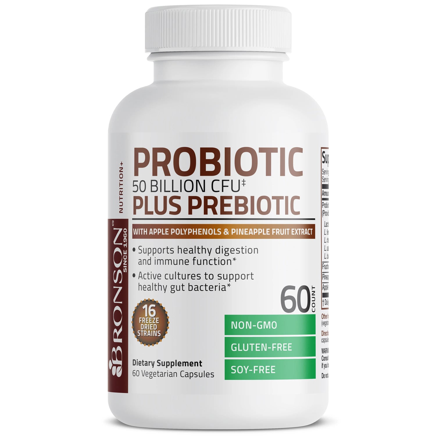 Bronson 50 Billion CFU 250mg Probiotic + Prebiotic | Apple Polyphenols | Pineapple Fruit Extract | 100mg Fructooligosaccharides