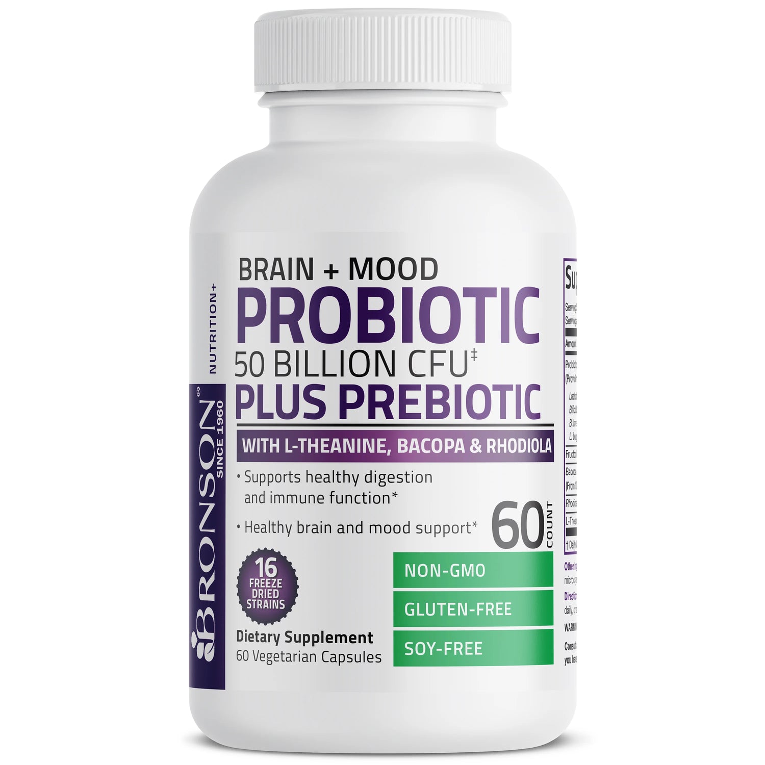 Bronson Brain+Mood Probiotic 50 Billion CFU Plus Prebiotic 60 Veg Caps