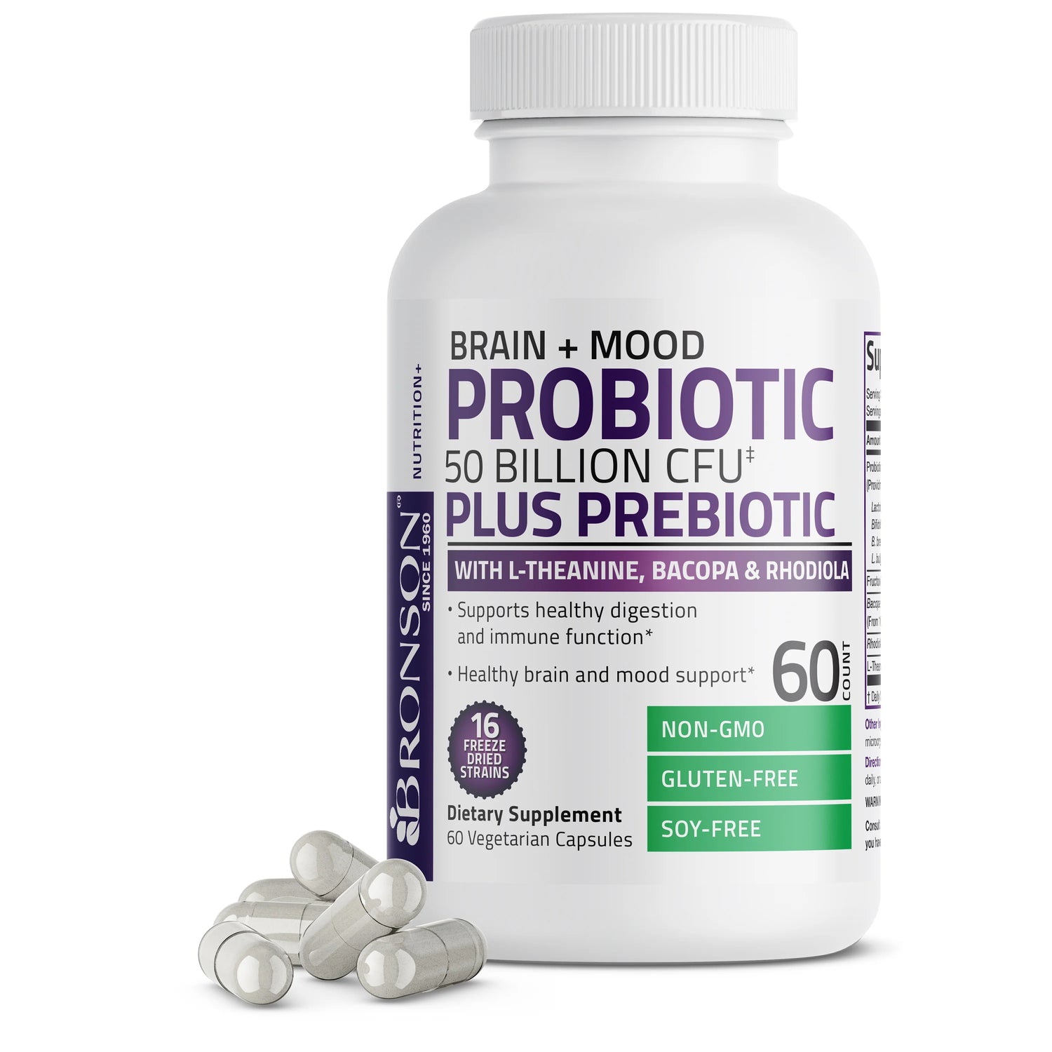Bronson Brain+Mood Probiotic 50 Billion CFU Plus Prebiotic 60 Veg Caps