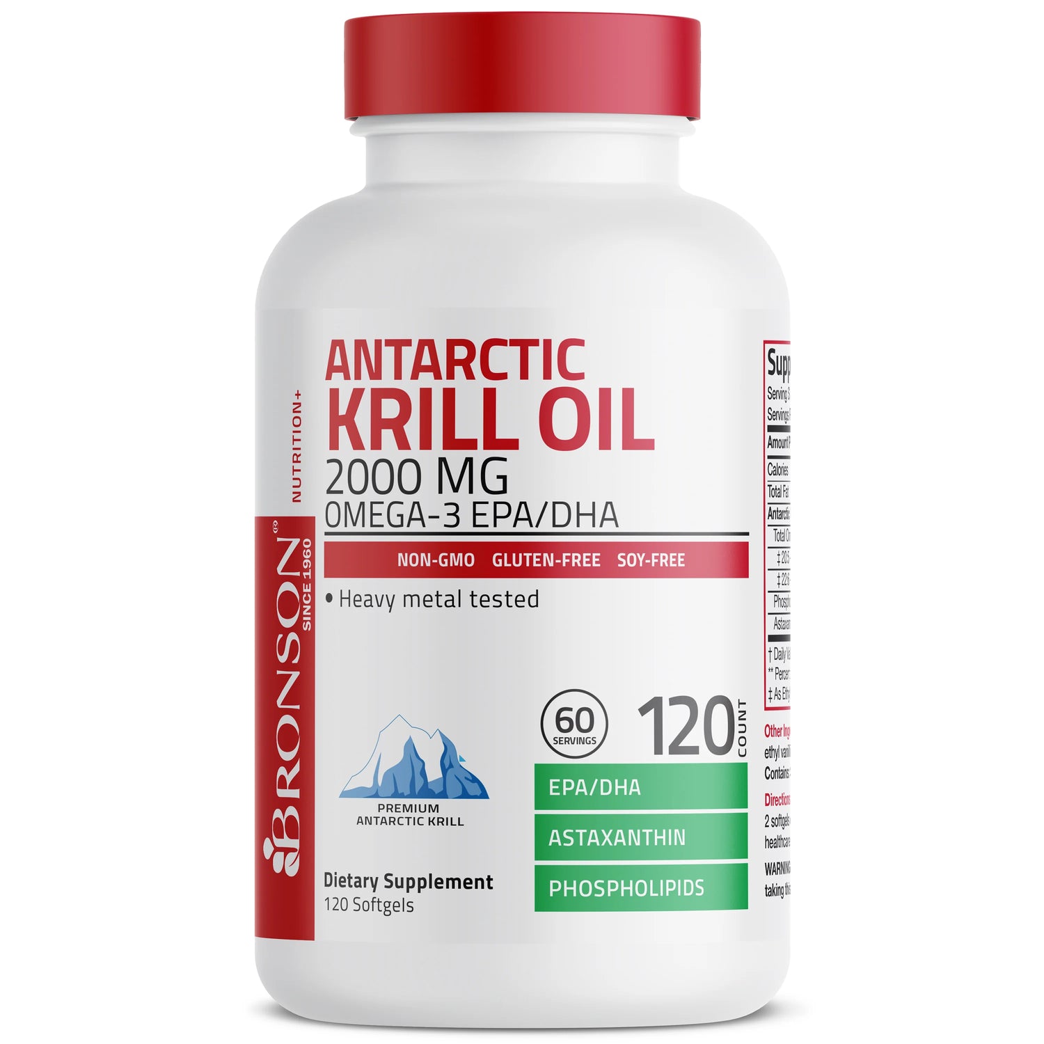 Bronson Antarctic Krill Oil 2000mg Omega 3 | EPA 80mg | DHA 40mg | Phospholipids 60mg | Astaxanthin 600mcg