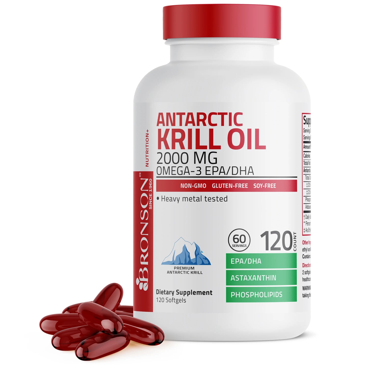 Bronson Antarctic Krill Oil 2000mg Omega 3 | EPA 80mg | DHA 40mg | Phospholipids 60mg | Astaxanthin 600mcg
