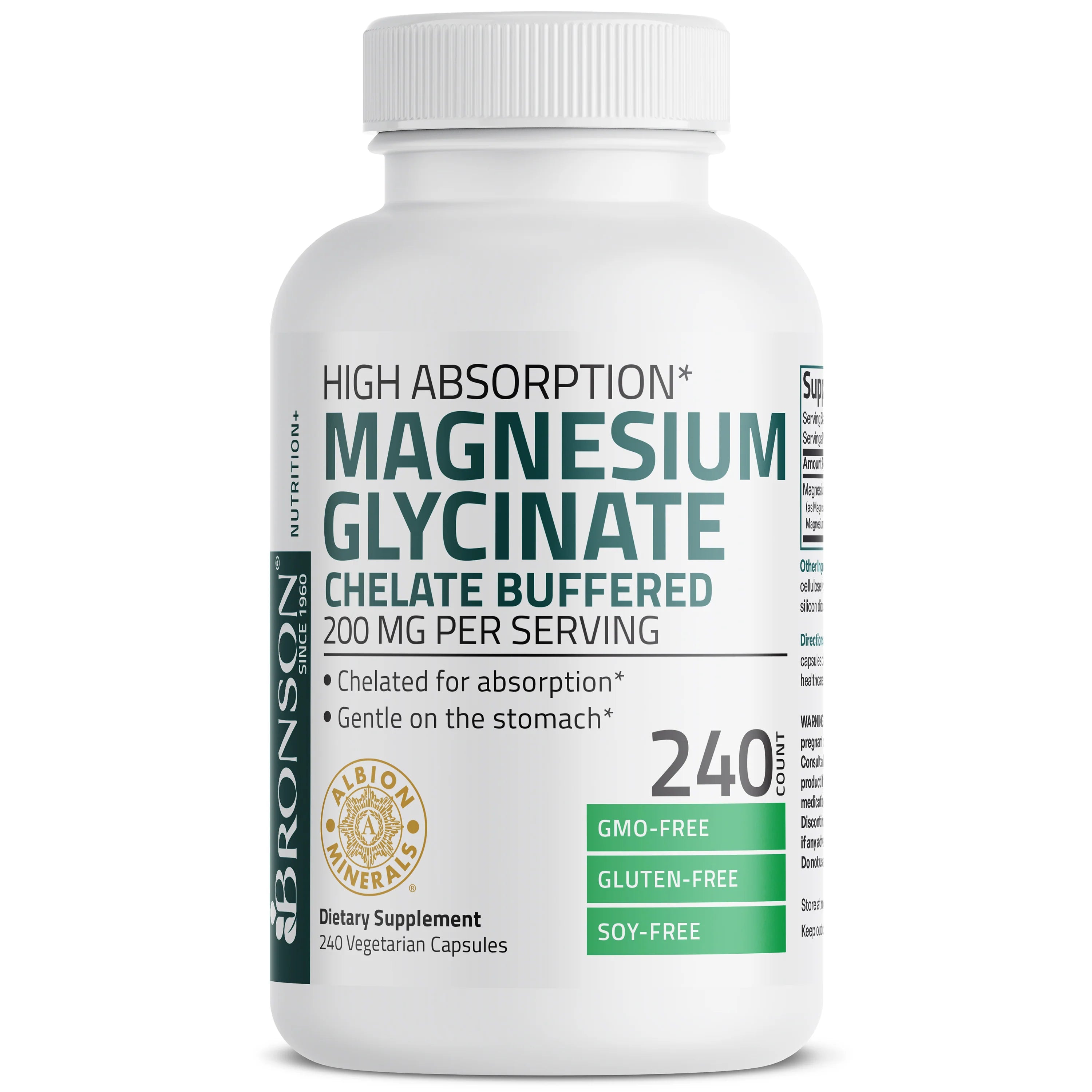 Bronson Magnesium Glycinate 200mg High Absorption | 100% Chelated Bisglycinate | Albion Mineral