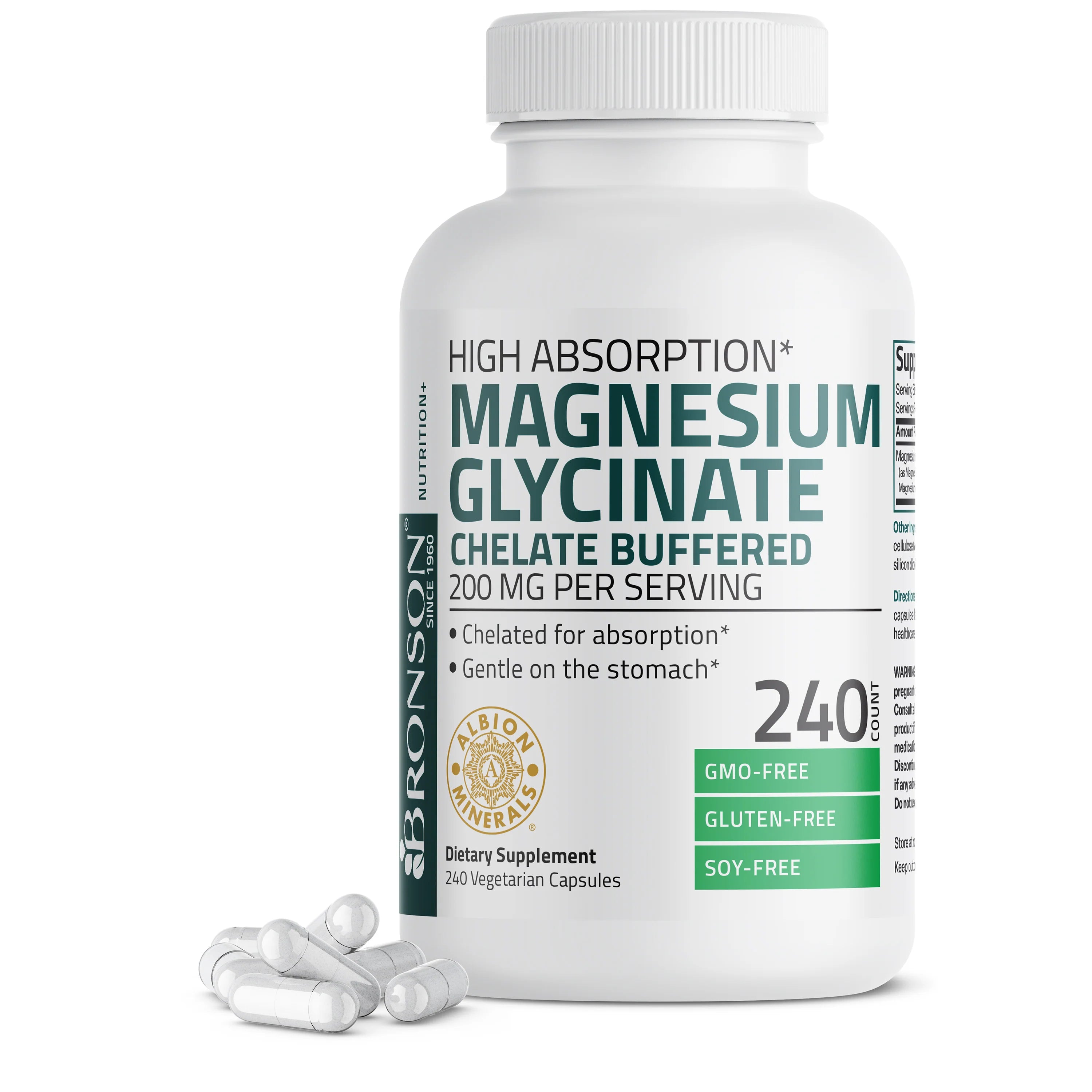 Bronson Magnesium Glycinate 200mg High Absorption | 100% Chelated Bisglycinate | Albion Mineral