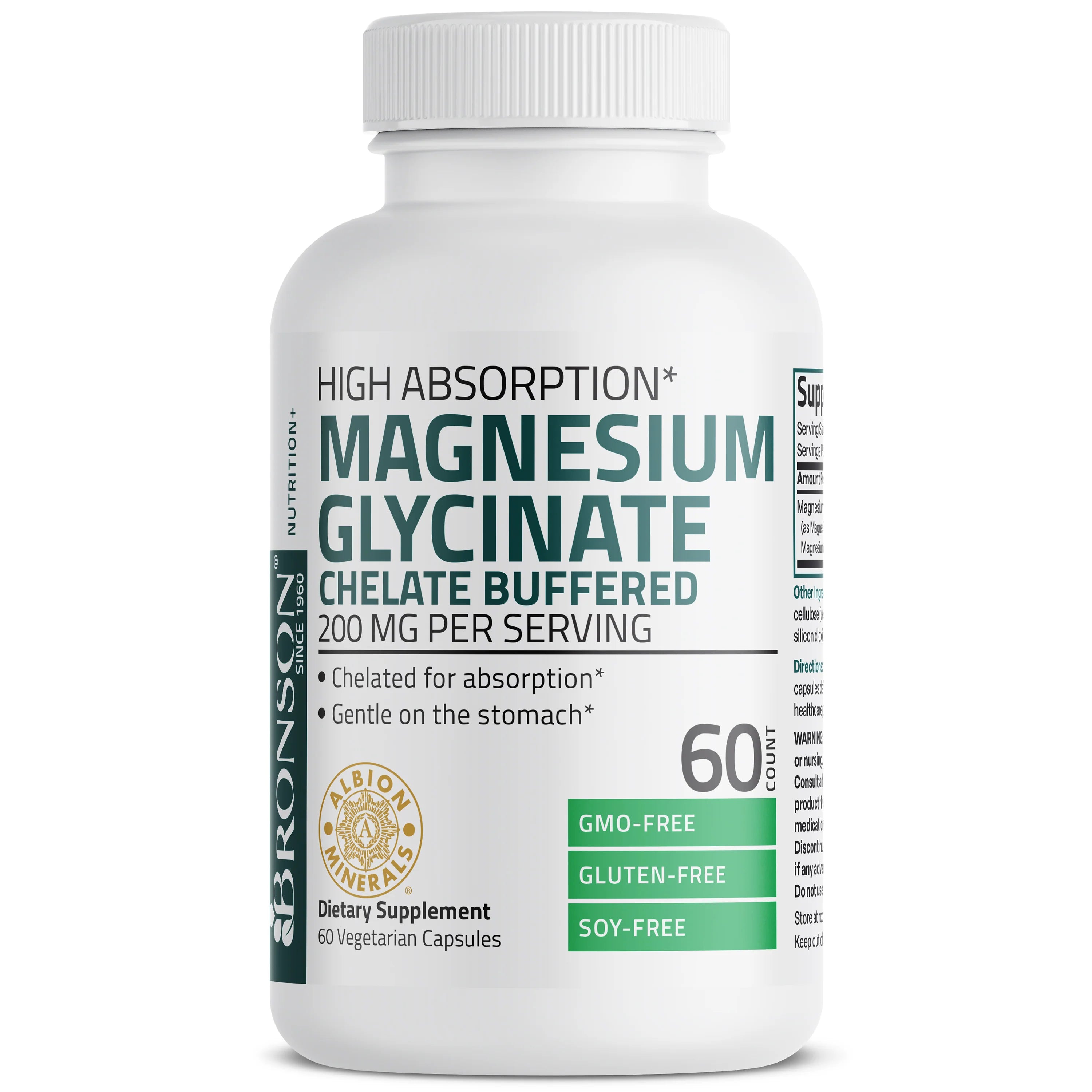 Bronson Magnesium Glycinate 200mg High Absorption | 100% Chelated Bisglycinate | Albion Mineral