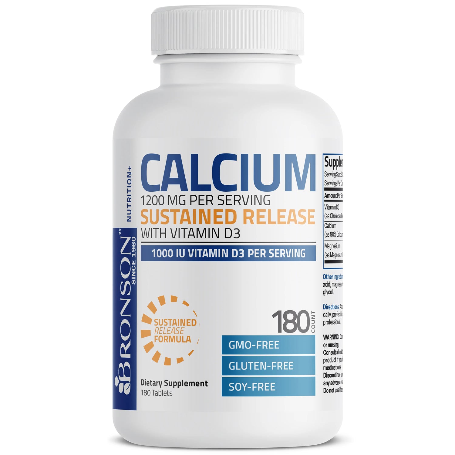 Bronson Calcium 1200mg + Vitamin D3 1000iu + Magnesium 80mg | Sustained Release Formula | NON GMO | Gluten Free | Soy Free