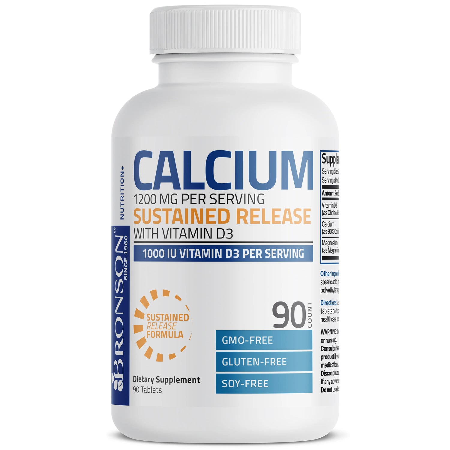 Bronson Calcium 1200mg + Vitamin D3 1000iu + Magnesium 80mg | Sustained Release Formula | NON GMO | Gluten Free | Soy Free