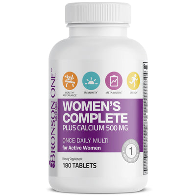 Bronson ONE™ Women's Complete Once Daily + Calcium 500mg Multivitamin Multimineral | Healthy | Immunity | Metabolism | Energy
