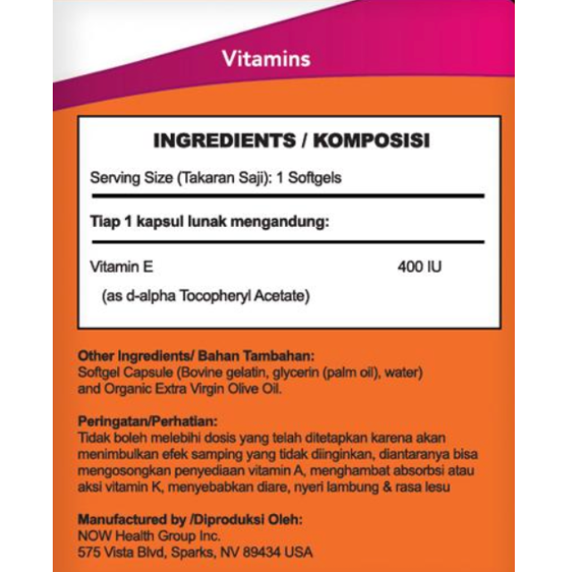 Now Vitamin E-400IU D-alpha Tocopherol