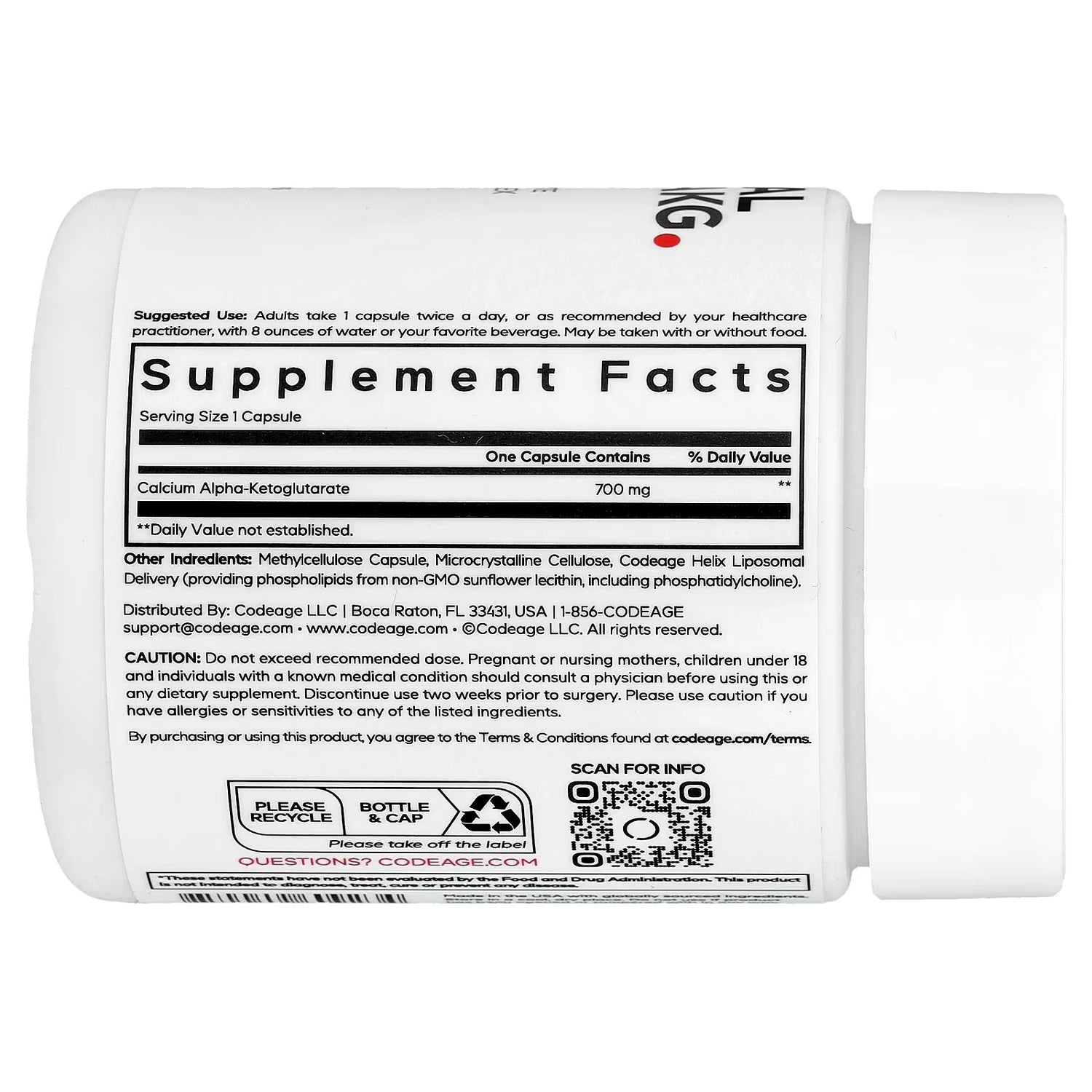 Codeage Liposomal Calcium AKG 700mg Phospholipid
