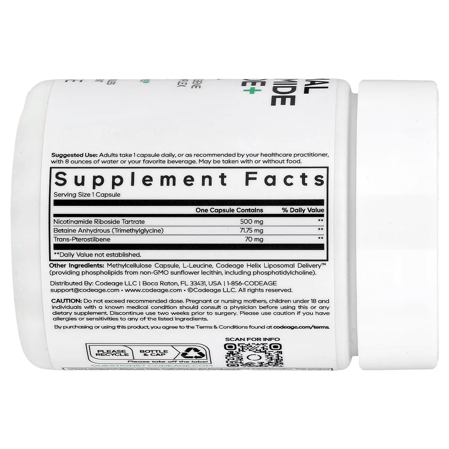 Codeage Liposomal NR Nicotinamide Riboside 500mg + TMG + Pterostilbene