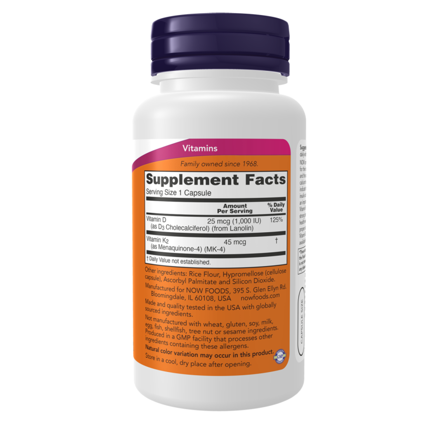 Now Vitamin D-3 1000IU K-2 45mcg K2 / Vitamin D3 K2 120 Capsules