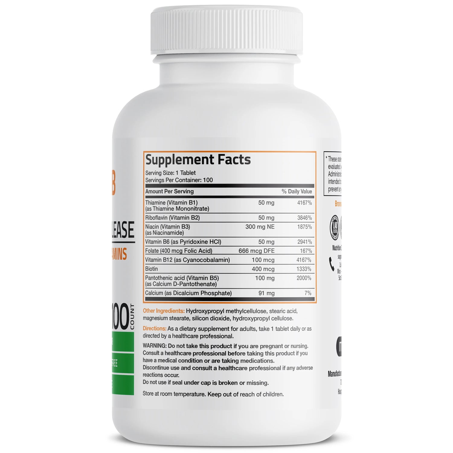 Bronson Vitamin B Complex ( B1 B2 B3 B5 B6 B7 B9 B12) + Calcium | SR