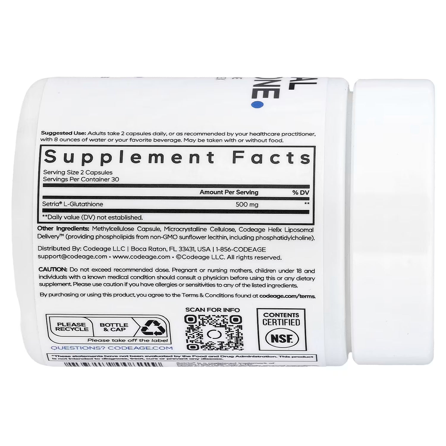 Codeage Liposomal Glutathione 500mg Phospholipid Complex 350mg