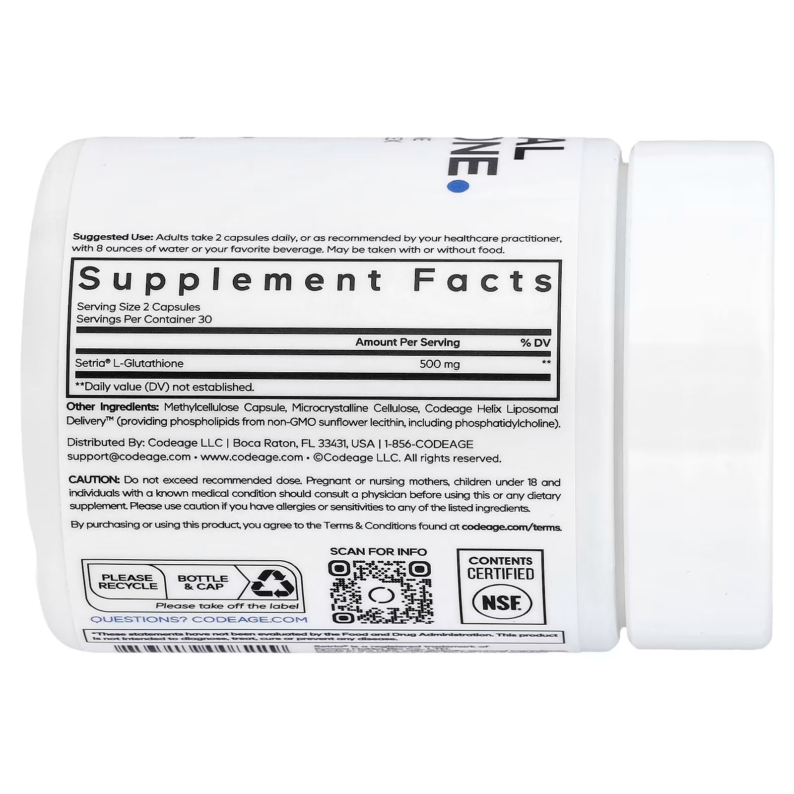 Codeage Liposomal Glutathione 500mg Phospholipid Complex 350mg