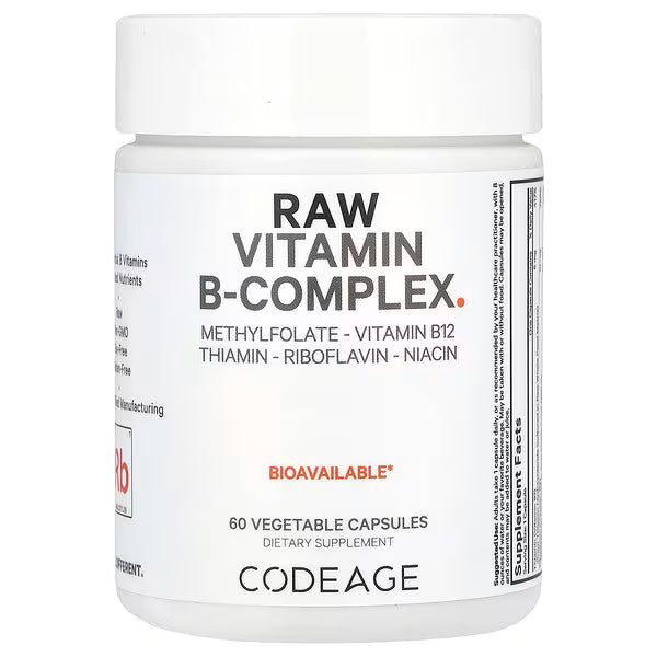 Codeage Raw Vitamin B-Complex Whole Food Matrix + Probiotic & Enzyme Blend | B1 B2 B3 B5 B6 B9 B12 + Biotin 5-MTHF (Methylfolate) | NON GMO | Soy & Gluten Free