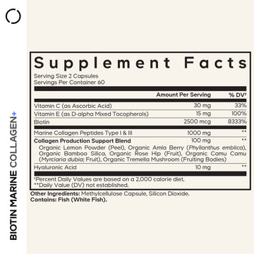 Codeage Biotin Marine Collagen 1000mg Type I & III Hyaluronic Acid