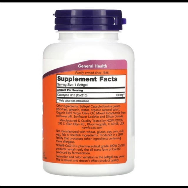 NOW Foods CoQ10 100mg Coenzyme Q10 Non GMO Soy Free