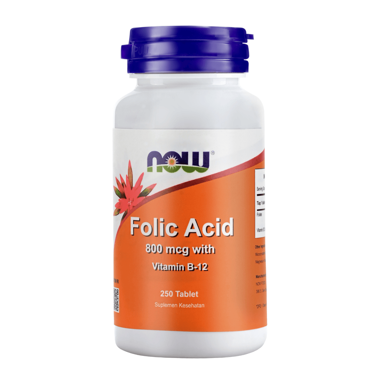 Now Folic Acid 800mcg + Vitamin B12 25mg 250 Tablets