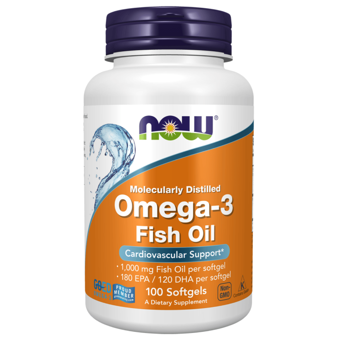 NOW Omega-3 1000mg  Fish Oil | 180mg EPA | 120mg DHA | GOED Tested Omega3 Non GMO Kosher Halal USA Certified