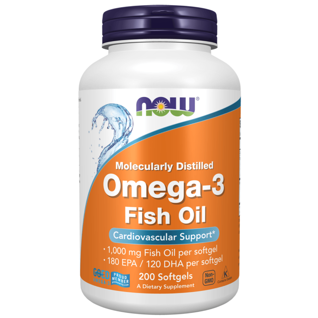 NOW Omega-3 1000mg  Fish Oil | 180mg EPA | 120mg DHA | GOED Tested Omega3 Non GMO Kosher Halal USA Certified