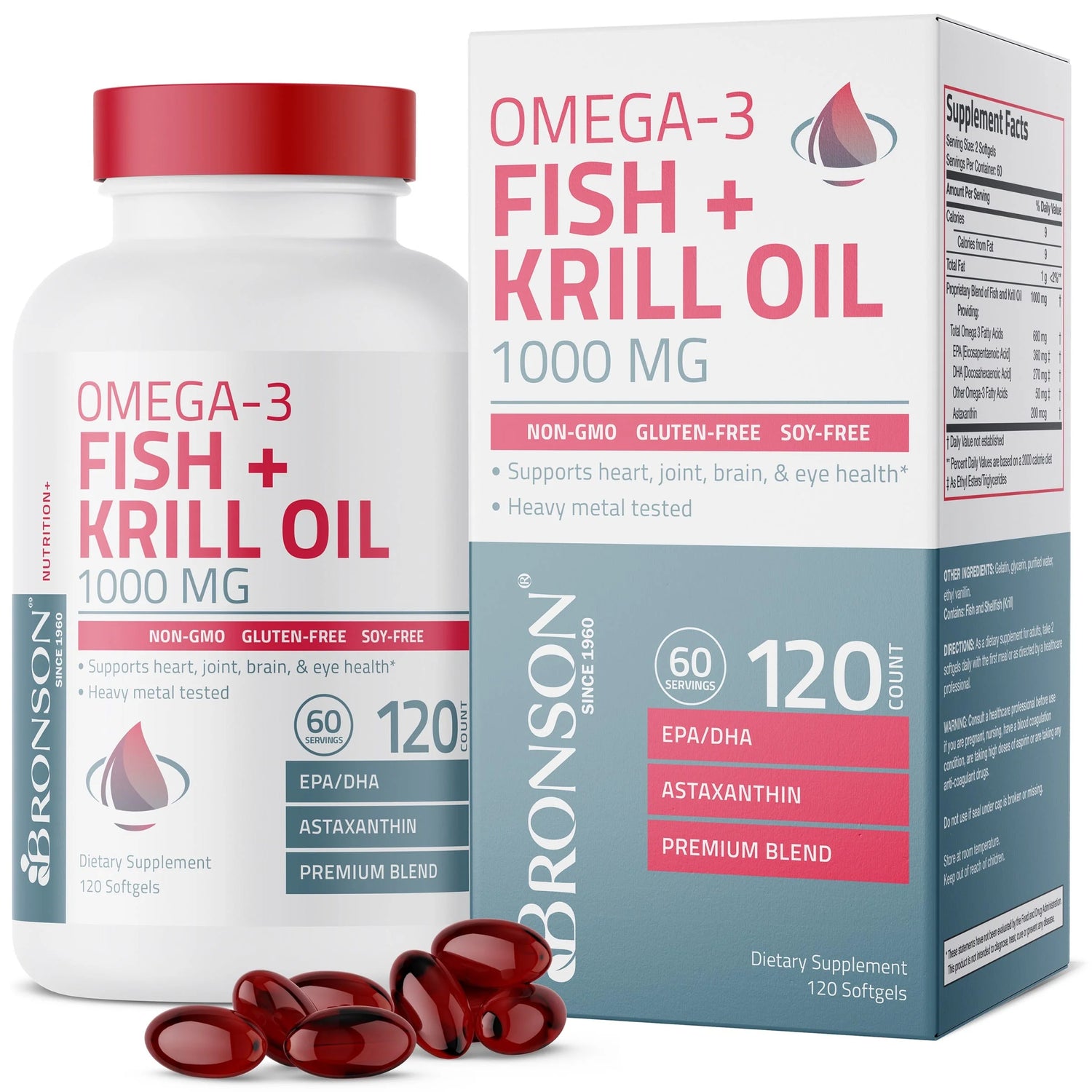 Bronson Omega 3 Fish + Krill Oil Blend 1000MG | Astaxanthin NON GMO