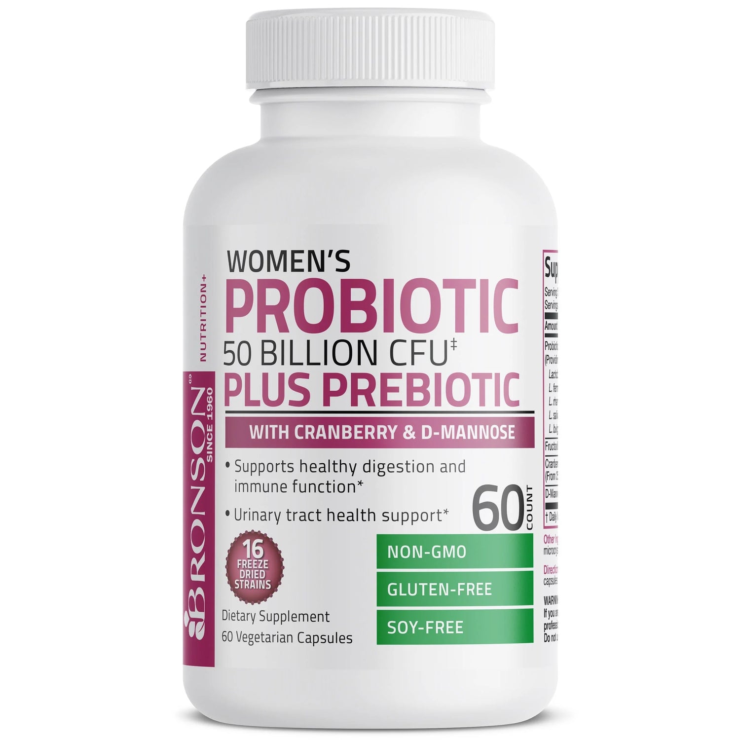 Bronson Women's Probiotic 50 Billion 16 Strains + Prebiotic + Cranberry 60mg + D-Mannose 60mg | Healthy Digestion | Urinary Tract Health Support